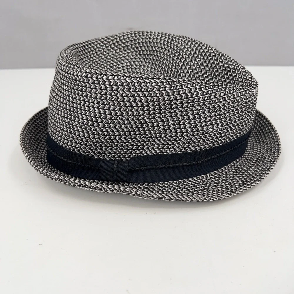 Nine West Womens Fedora Black White Woven Chevron Grosgrain Band O/S